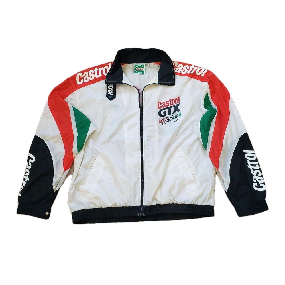 Vintage 90s Castrol GTX Racing Size XL Mens Windbreaker Jacket Full Zip Nylon